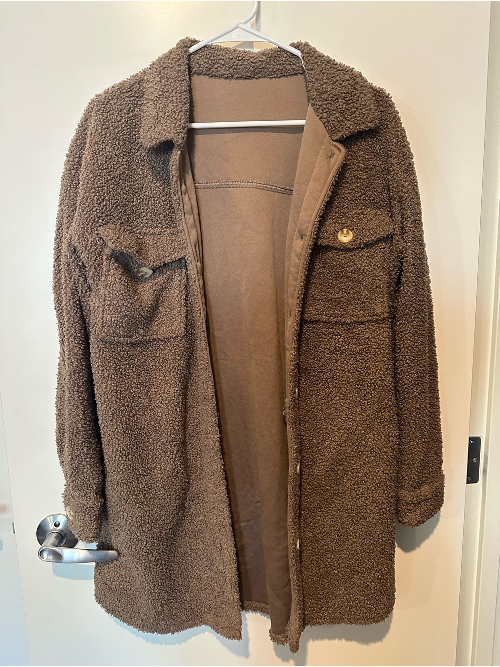 Brown Teddy Fleece Shacket Jacket - Women